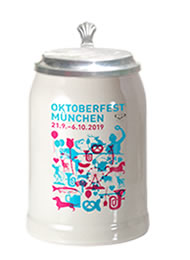 Oktoberfest Krug 2019 - Steinkrug mit Zinndeckel (0,5 Liter)