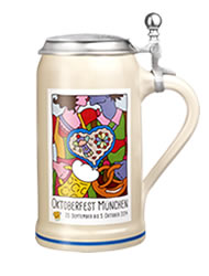 Oktoberfestkrug 2014 mit Zinndeckel - 1 Liter Bierkrug aus Bayern