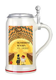 Oktoberfestkrug 2022 mit Zinndeckel - 1 Liter Bierkrug aus Stein (Ton)