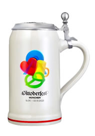 Oktoberfestkrug 2023 mit Zinndeckel - 1 Liter Bierkrug aus Stein (Ton)